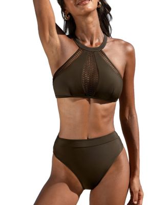 Women's Gentle Hollow Out Halter High-Waist Bikini Set