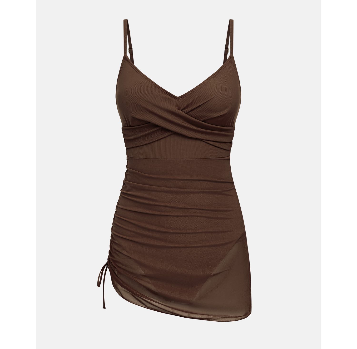 Women's V-Neck Mesh Ruched Swim Dress