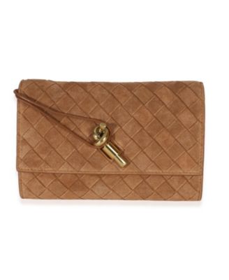 Tan Intrecciato Suede Small Andiamo Pouch