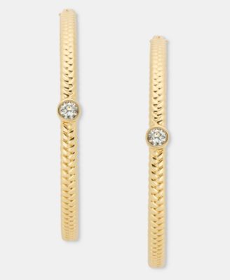 Medium Pav&eacute; Herringbone Hoop Earrings, 1.6"