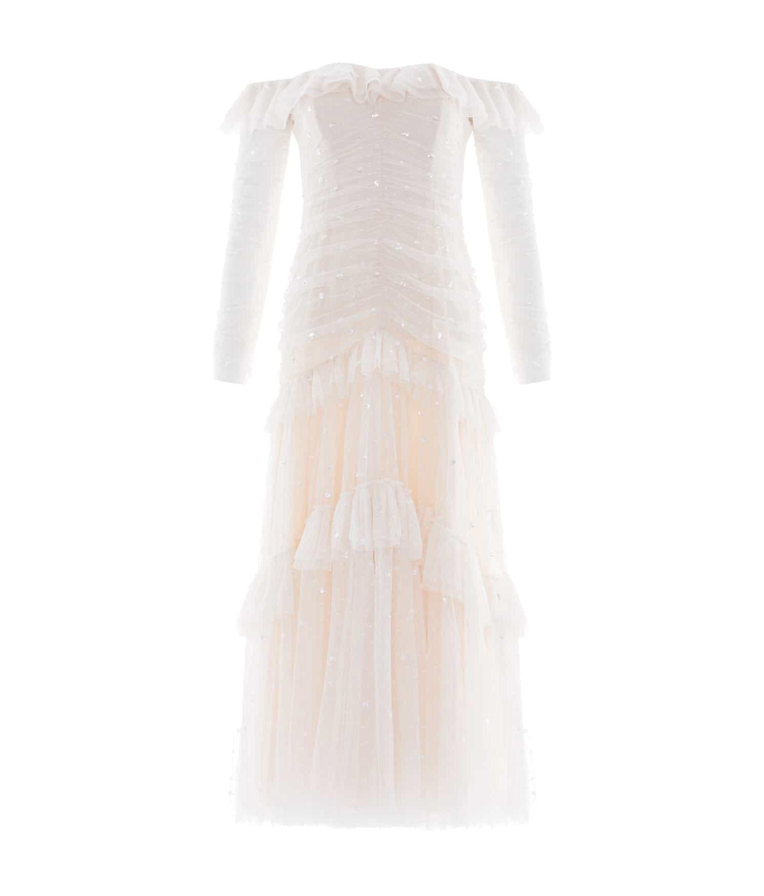Women's Sequin Glimmer Long-Sleeve Off-the-Shoulder Gown