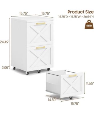 2 Drawer Small File Cabinet with Wheels, Farmhouse Vertical Filing Cabinet Fits A4/Letter