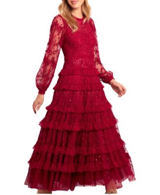Women's Blossom Long Sleeve Lace Ankle Gown