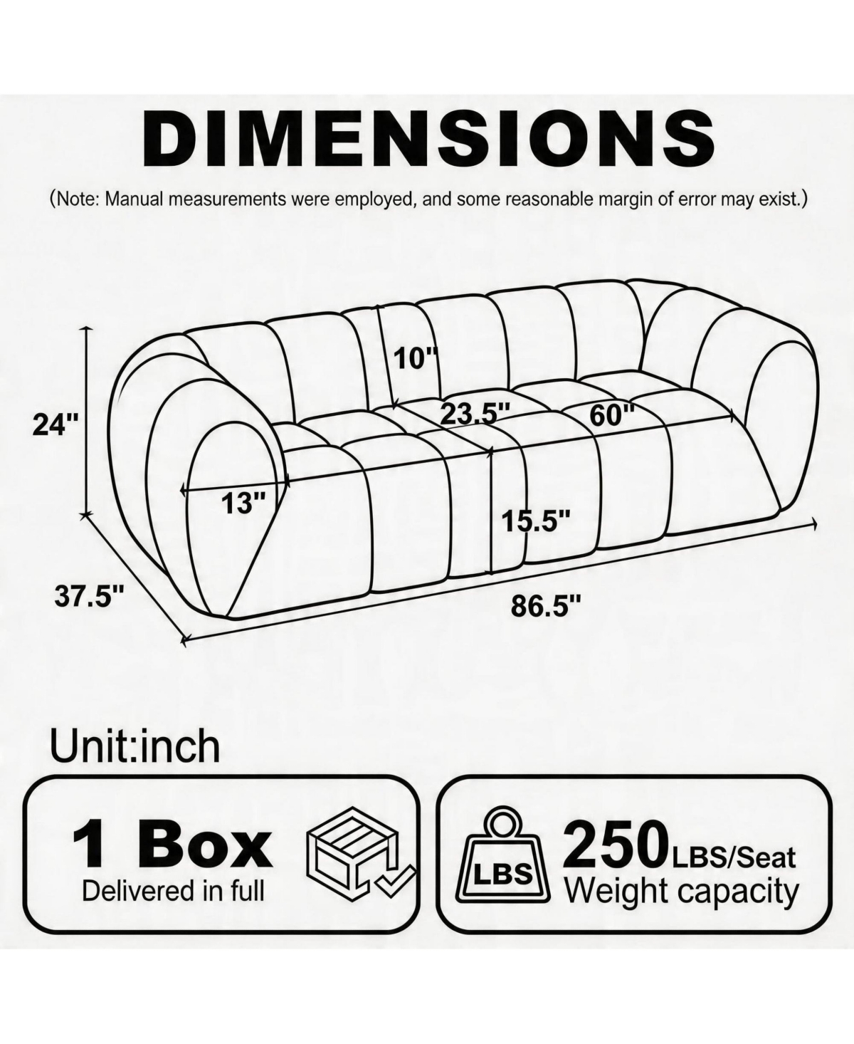 Sailvan 3-Seater Modern Quilted Cloud Sofa, Deep Seat Chenille Pure Foam Couch for Living Room