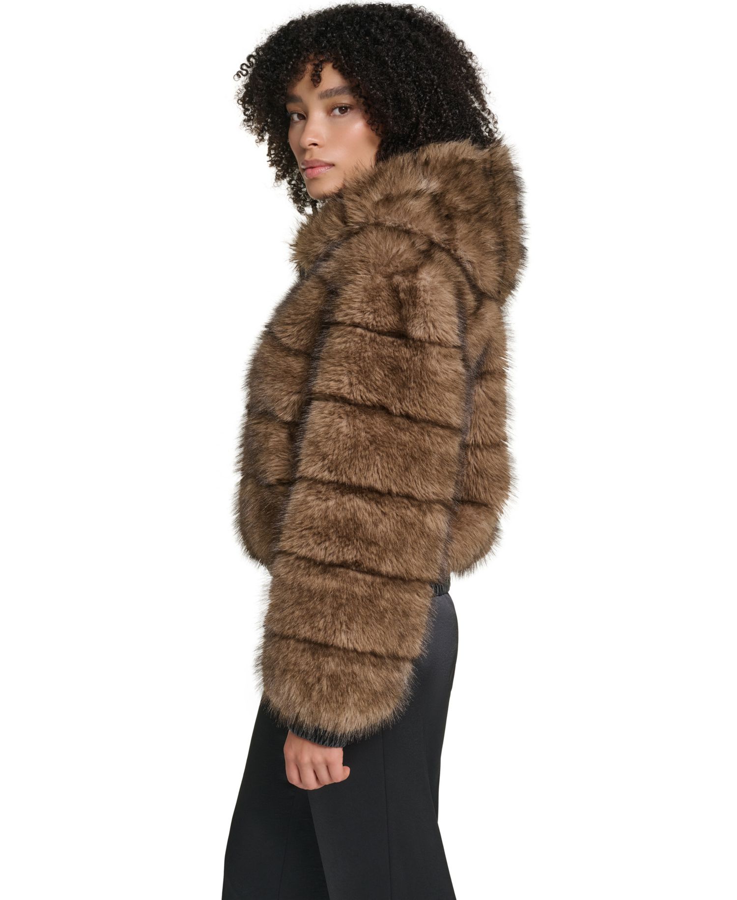 Women's Hooded Faux Fur Bomber Jacket