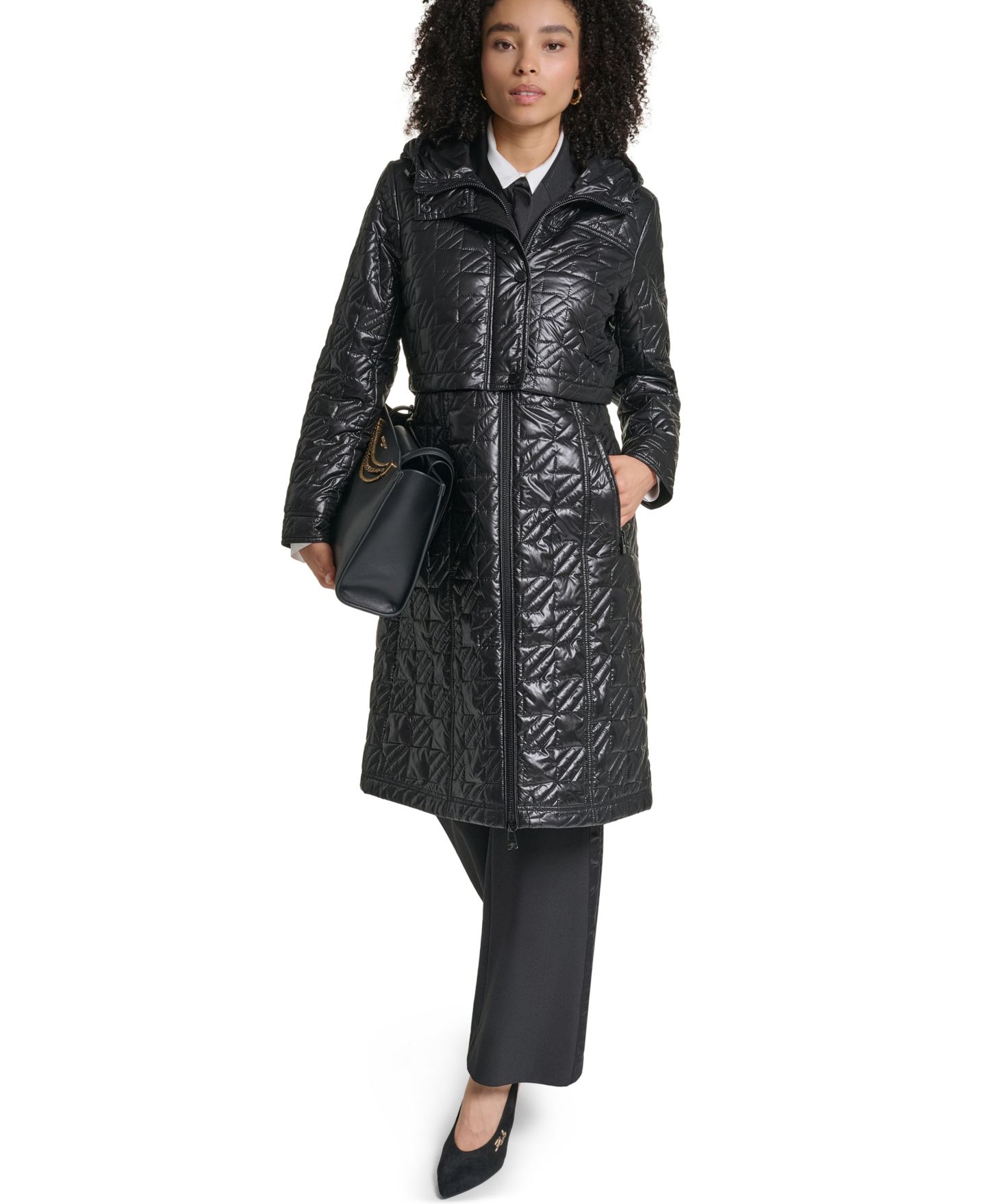 Женское пальто KARL LAGERFELD PARIS Hooded Anorak Star-Quilted, цвет: Чёрный — фото 7
