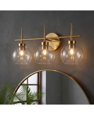 3-Light Bathroom Vanity Light, Modern Glass Wall Sconce | Brass Finish Wall Mount Fixture Over Mirror, E26 Base