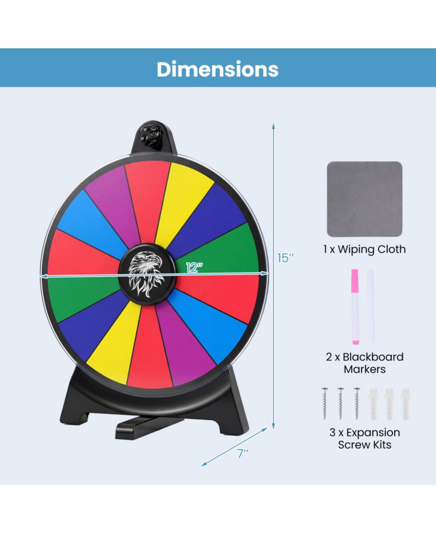 Детская игрушка HONGGE 14-Slot Rewritable Blackboard Spinning Prize Wheel, Ages 3+, цвет: Чёрный — фото 3