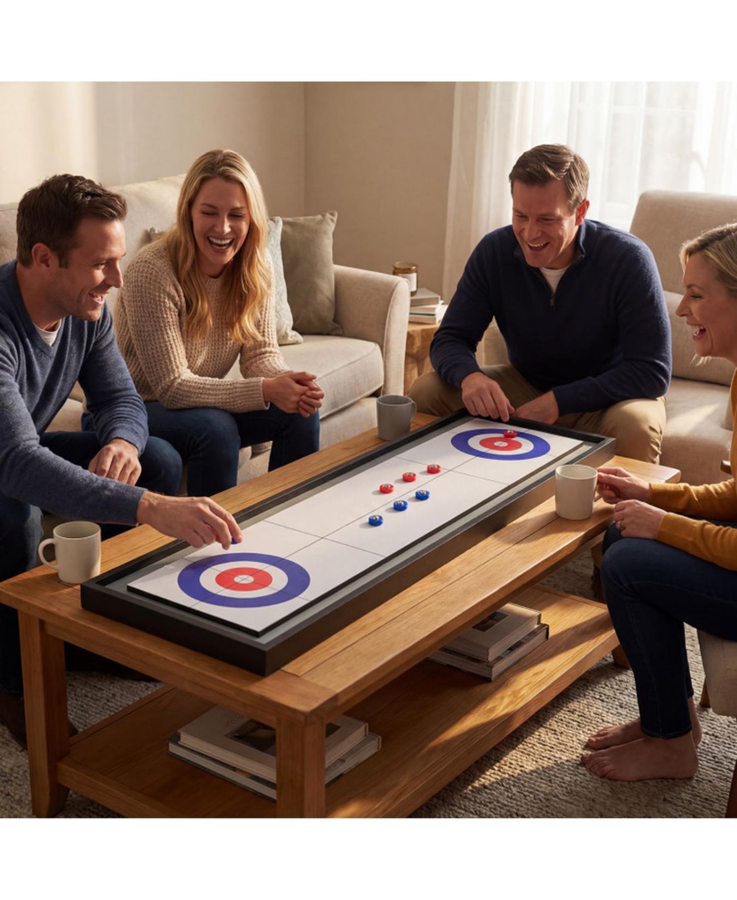 Детская настольная игра HONGGE Shuffleboard and Curling 2-in-1 Tabletop Board Game with 8 Rolling Pucks Ages 6+, цвет: Коричневый — фото 2