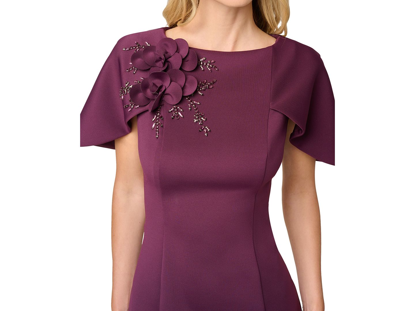 Женское платье Adrianna Papell Cape Sleeve 3D Floral Sheath, цвет: Чёрный — фото 4