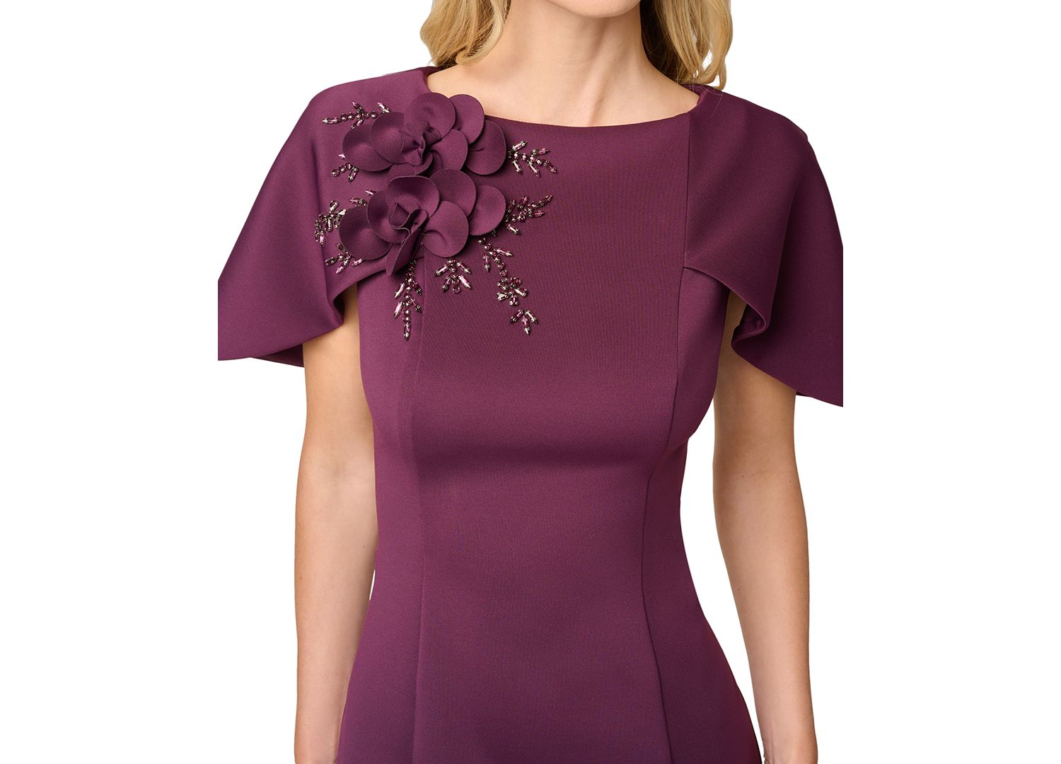 Women's Cape Sleeve 3D Floral Sheath Dress