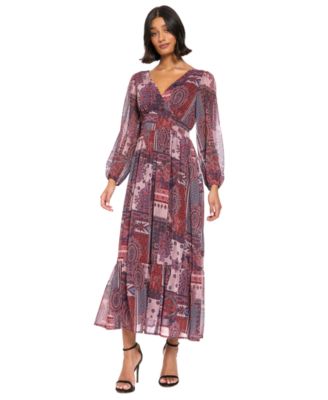 Women's Long-Sleeve Tiered V-Neck Dress