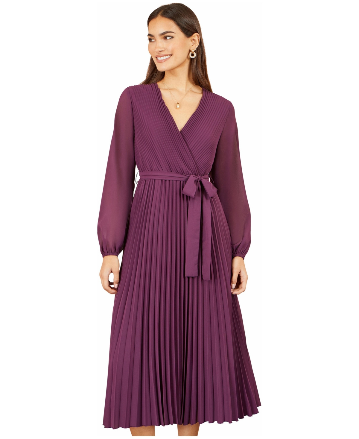 Yumi Women's Pleated Wrap Midi Dress