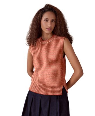 Women's Donegal Sleeveless Microstripe Crewneck Sweater