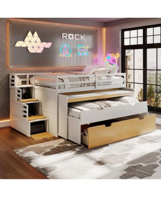  Full XL Loft Bed with Desk, Trundle, Storage Drawers, and Steps
