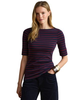 Women's Striped Stretch Cotton Boat Neck Top