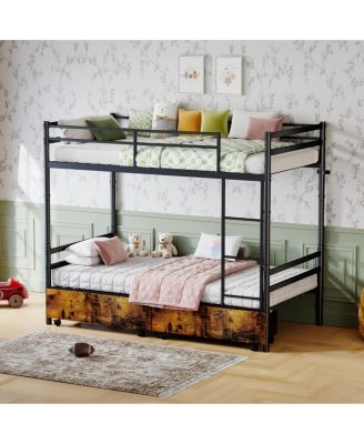  Heavy Duty Metal Bunk Bed with Drawers and Safety Guardrails