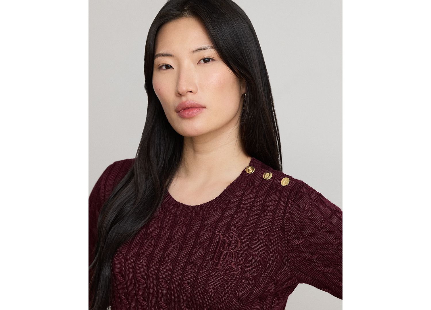 Petite Button-Trim Cable-Knit Sweater