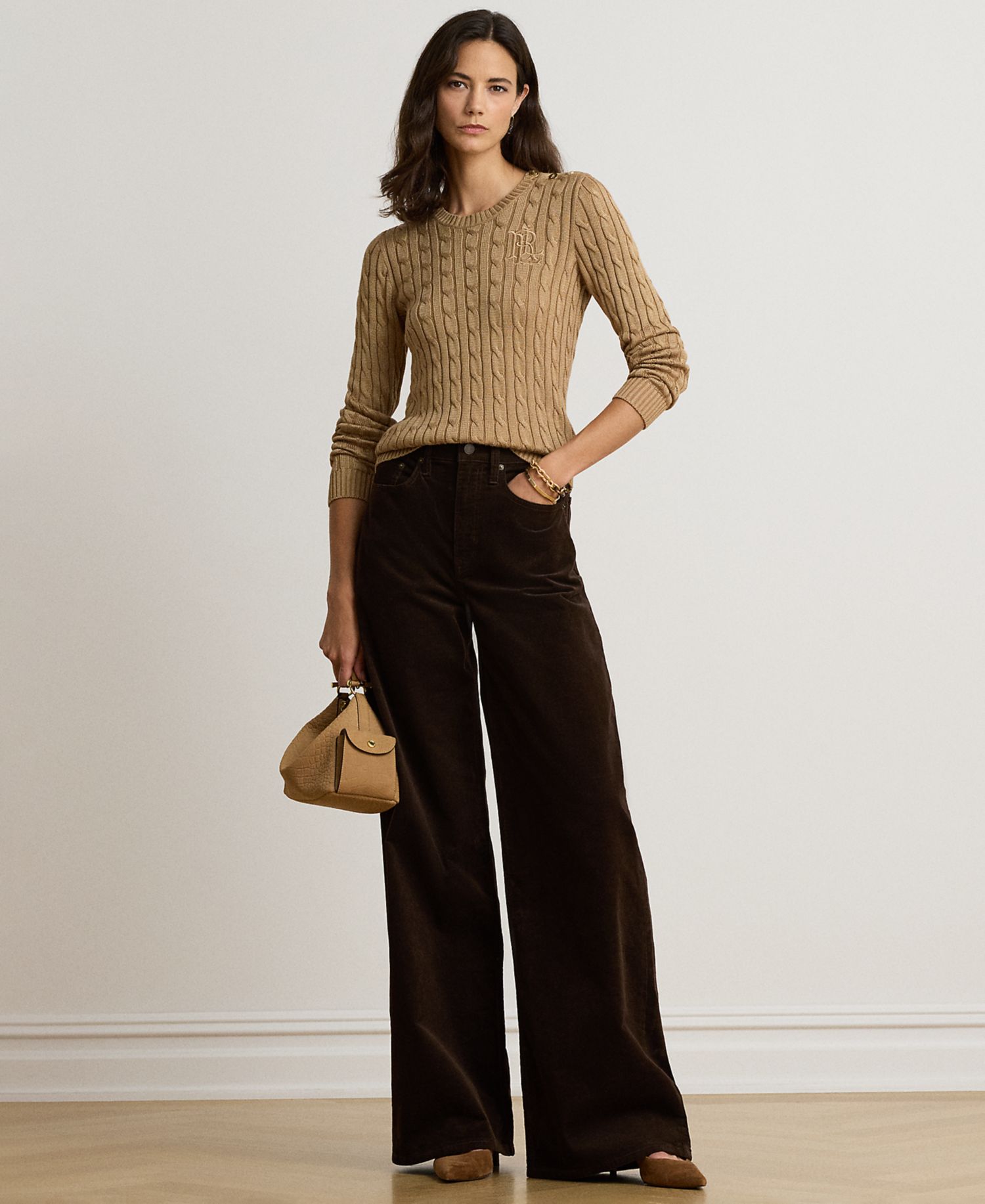 Petite Button-Trim Cable-Knit Sweater