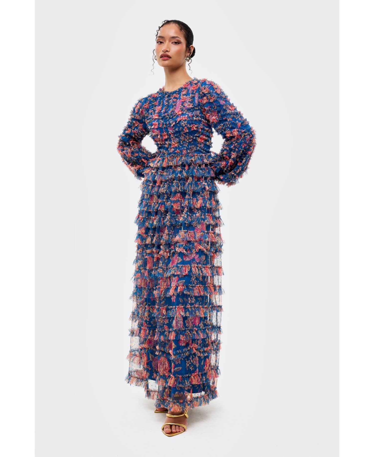 Women's Floral Long-Sleeve Maxi Dress
