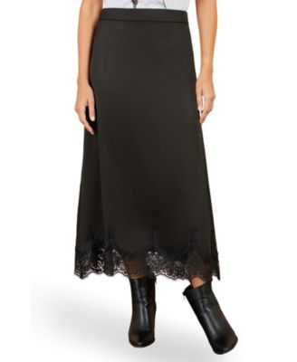 Women's High-Waisted Midi Lace-Trim Skirt