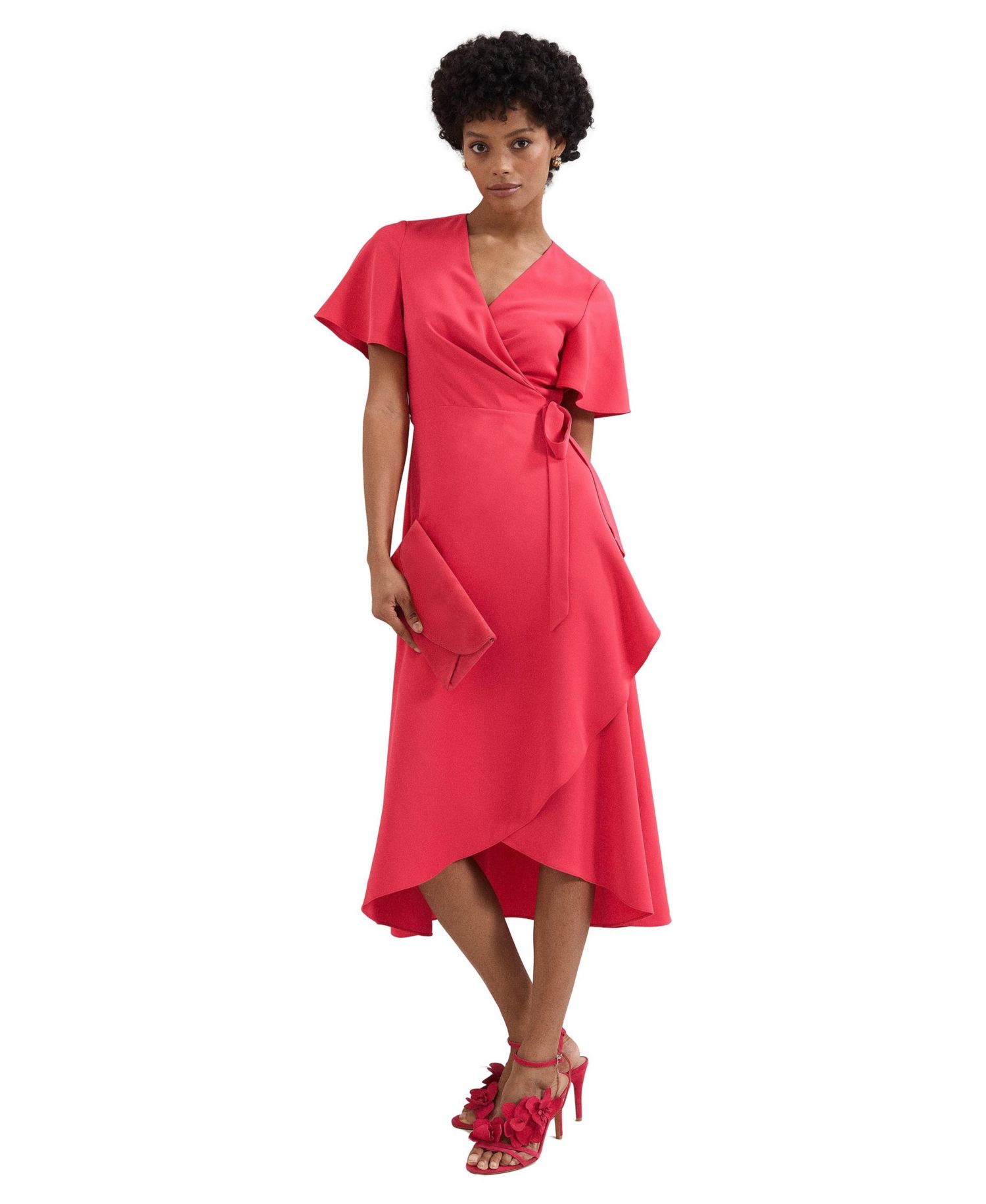 Women's Julissa V-Neck Short-Sleeve Asymmetric-Hem Midi Dress