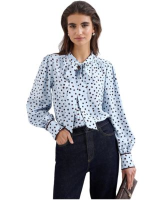 Women's Tie Neck Polka Dot Blouse