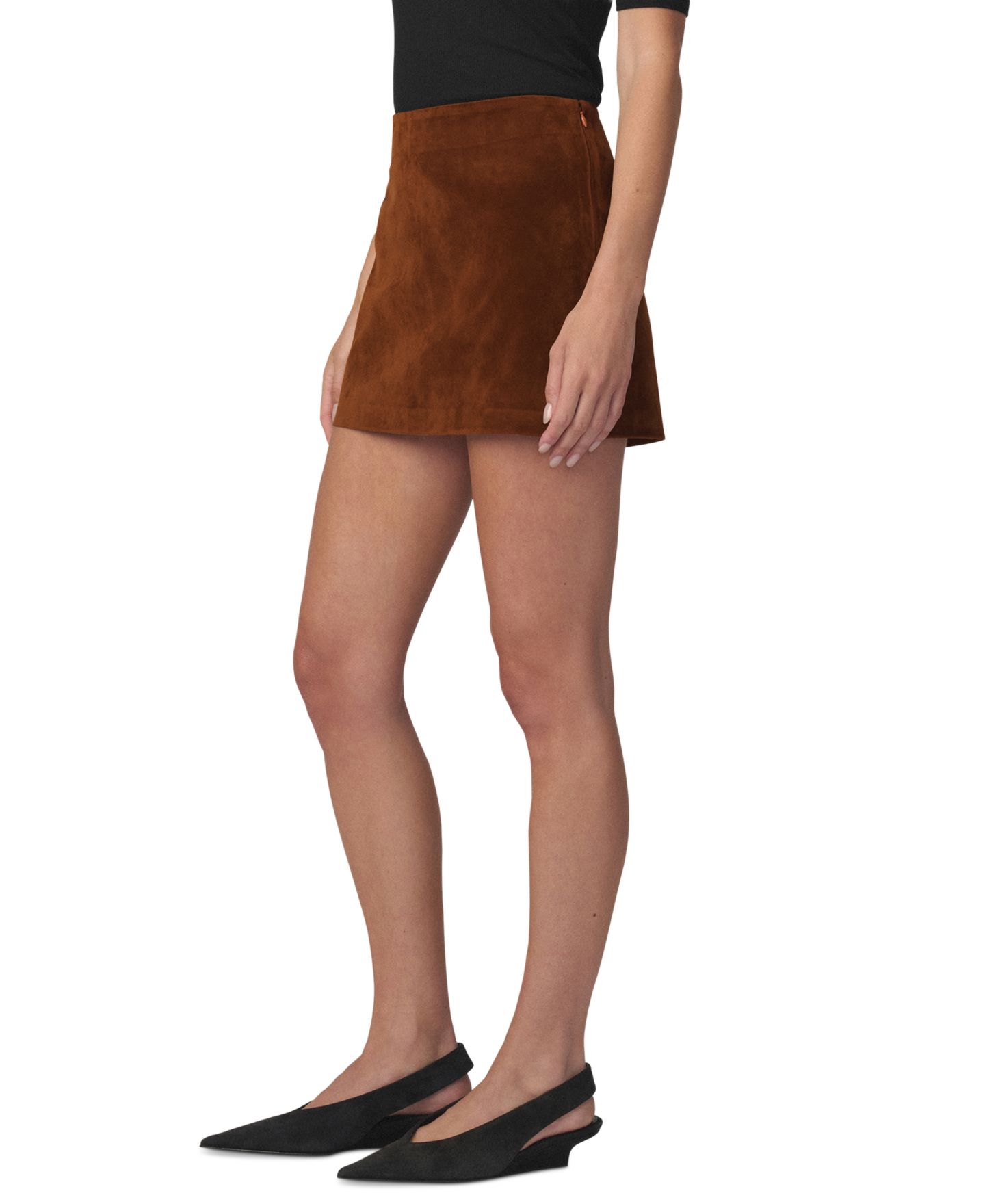 Женская юбка Macy's Faux Suede A-Line Mini, цвет: Каштановый — фото 3
