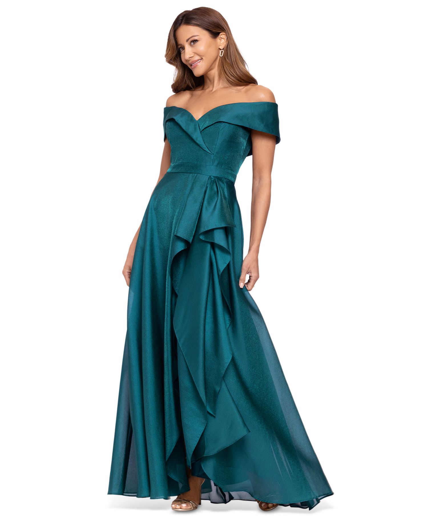 Plus Size Sweetheart Neck Off-The-Shoulder Ruffle Long Dress