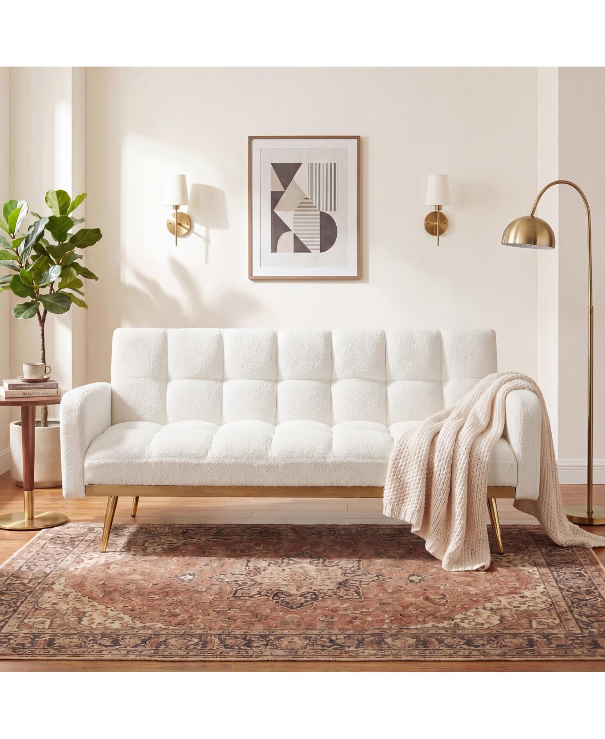 Streamdale Furniture 69" Adjustable Teddy Fleece Sofa Bed for Small Spaces