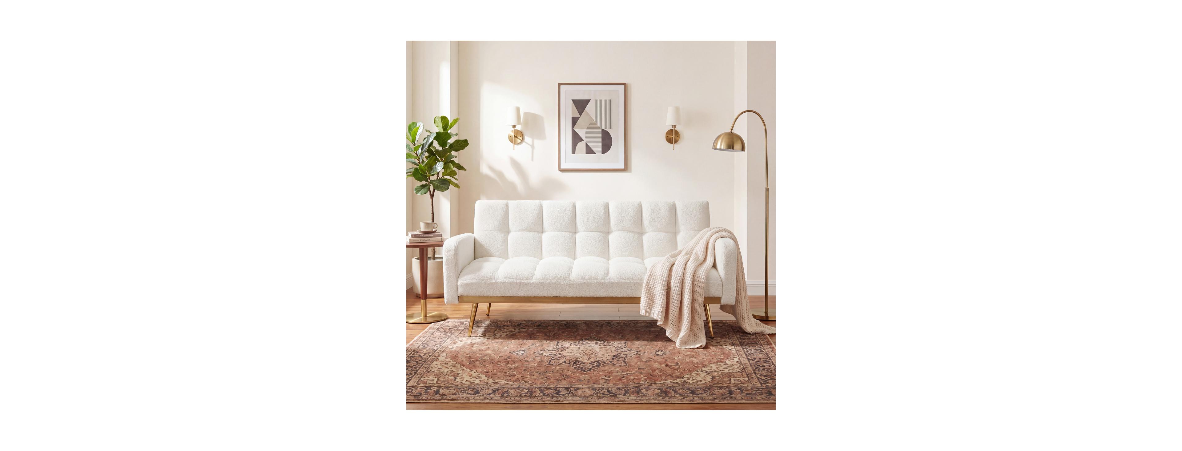 Streamdale Furniture 69" Adjustable Teddy Fleece Sofa Bed for Small Spaces