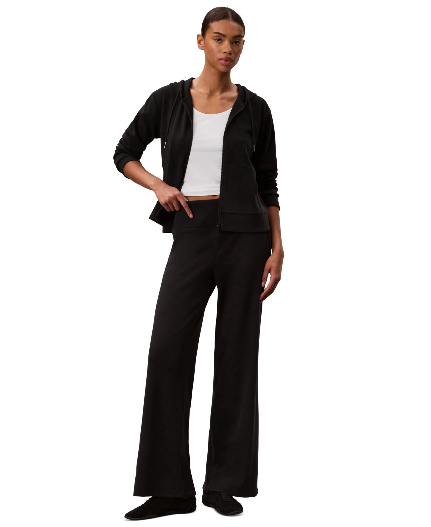 Женские брюки Calvin Klein Performance Pull-On Waffle-Knit Relaxed-Fit Straight-Leg, цвет: Чёрный — фото 2