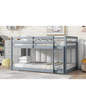 Twin over Twin Floor Bunk Bed with Ladder,Bed Platforms crafted with Strengthened Slats