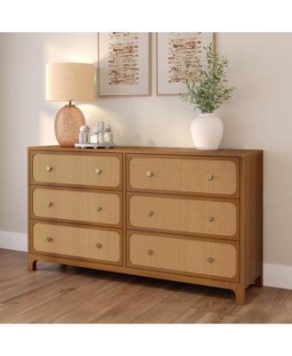 Elio Rattan 6 Drawer Dresser with Brass Knob