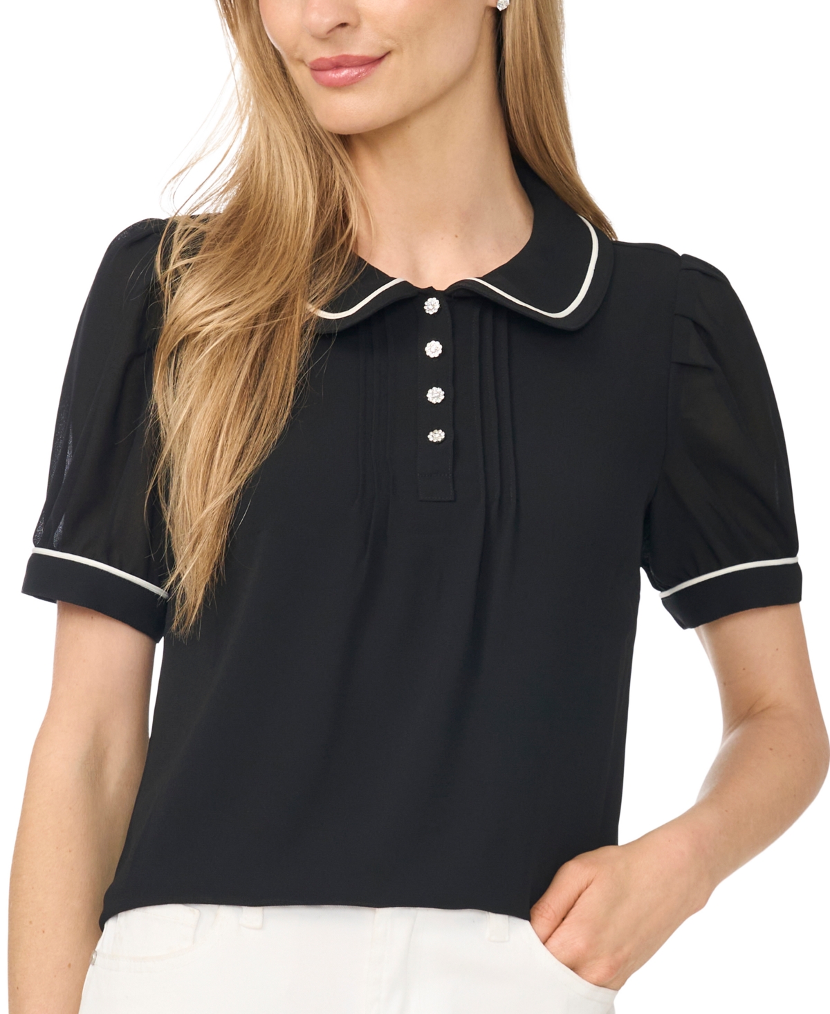 CeCe Women's Peter Pan Collar Puff Short-Sleeve Blouse
