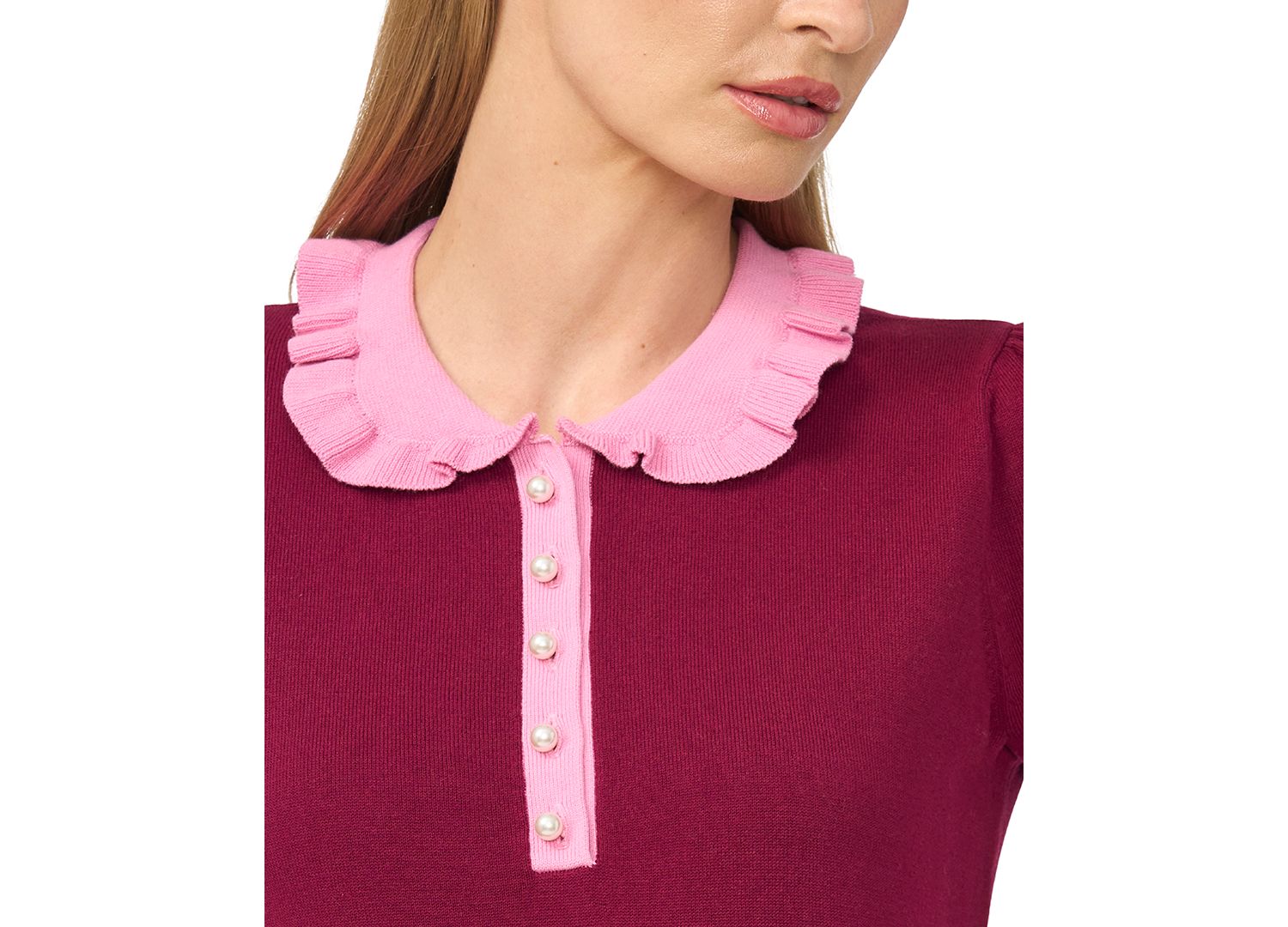 Women's Cotton Ruffle-Collar Short-Sleeve Top