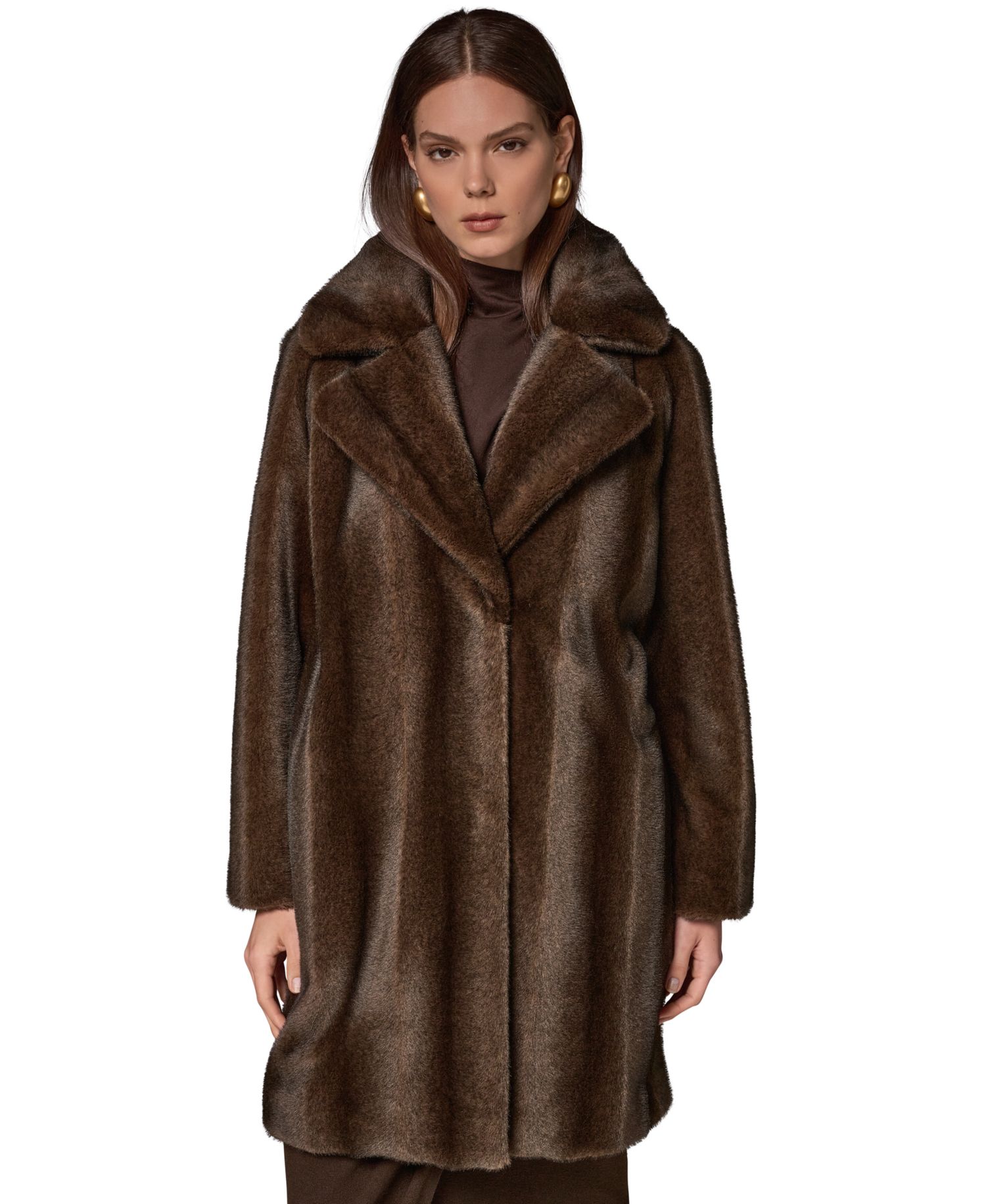 Women's Notched-Collar Faux-Fur Coat