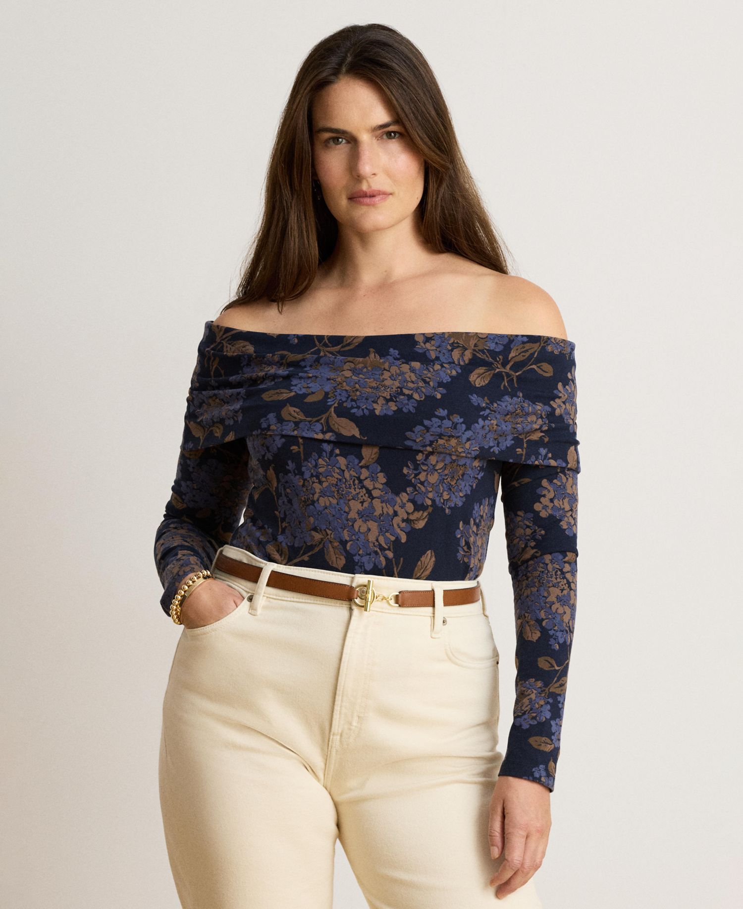 Women's Off-the-Shoulder Long-Sleeve Floral Top