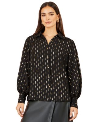 Women's Sequin Dash Collared Long-Sleeve Blouse
