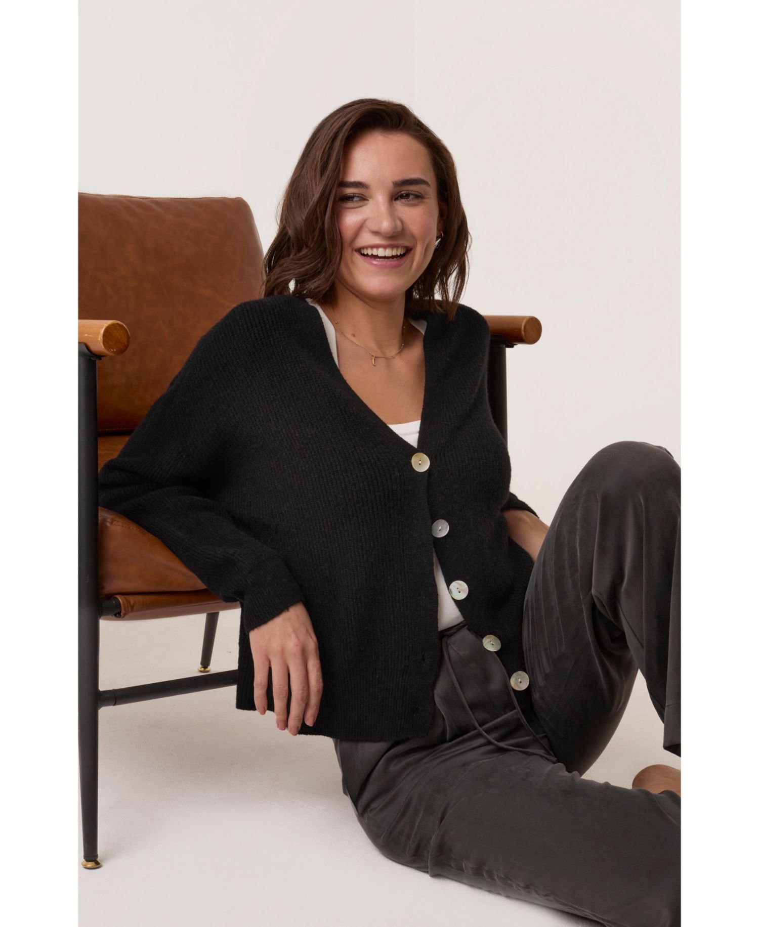 Women's Slouchy Ribbed V-Neck Cardigan