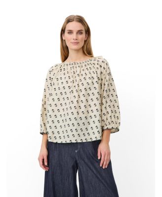 Women's 3/4-Sleeve Boat Neck Floral-Print Blouse