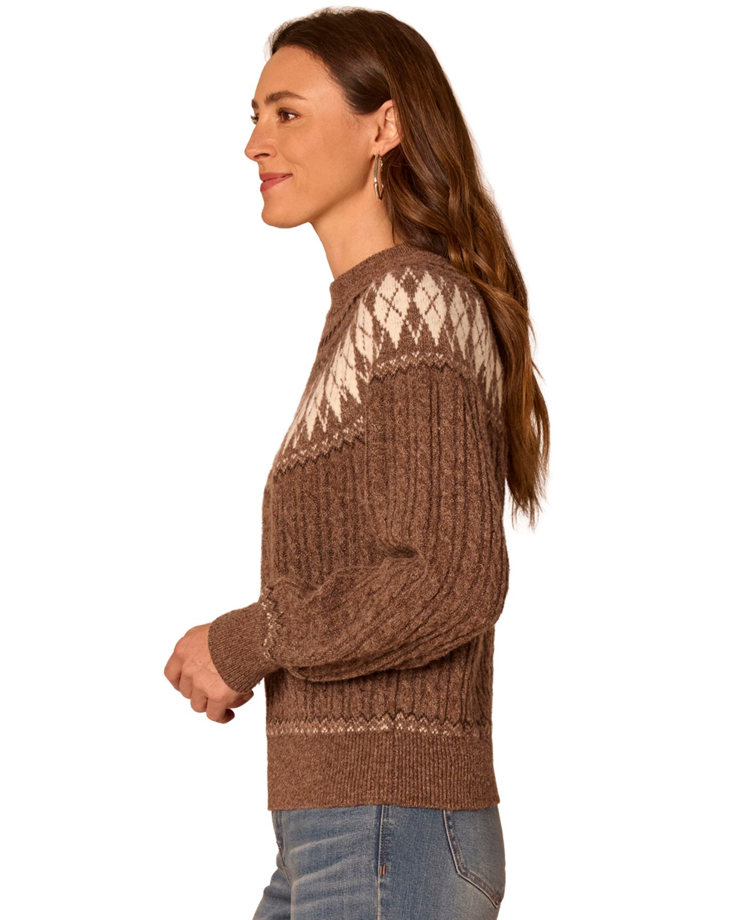 Petite Fair Isle Cable-Knit Mock Neck Sweater