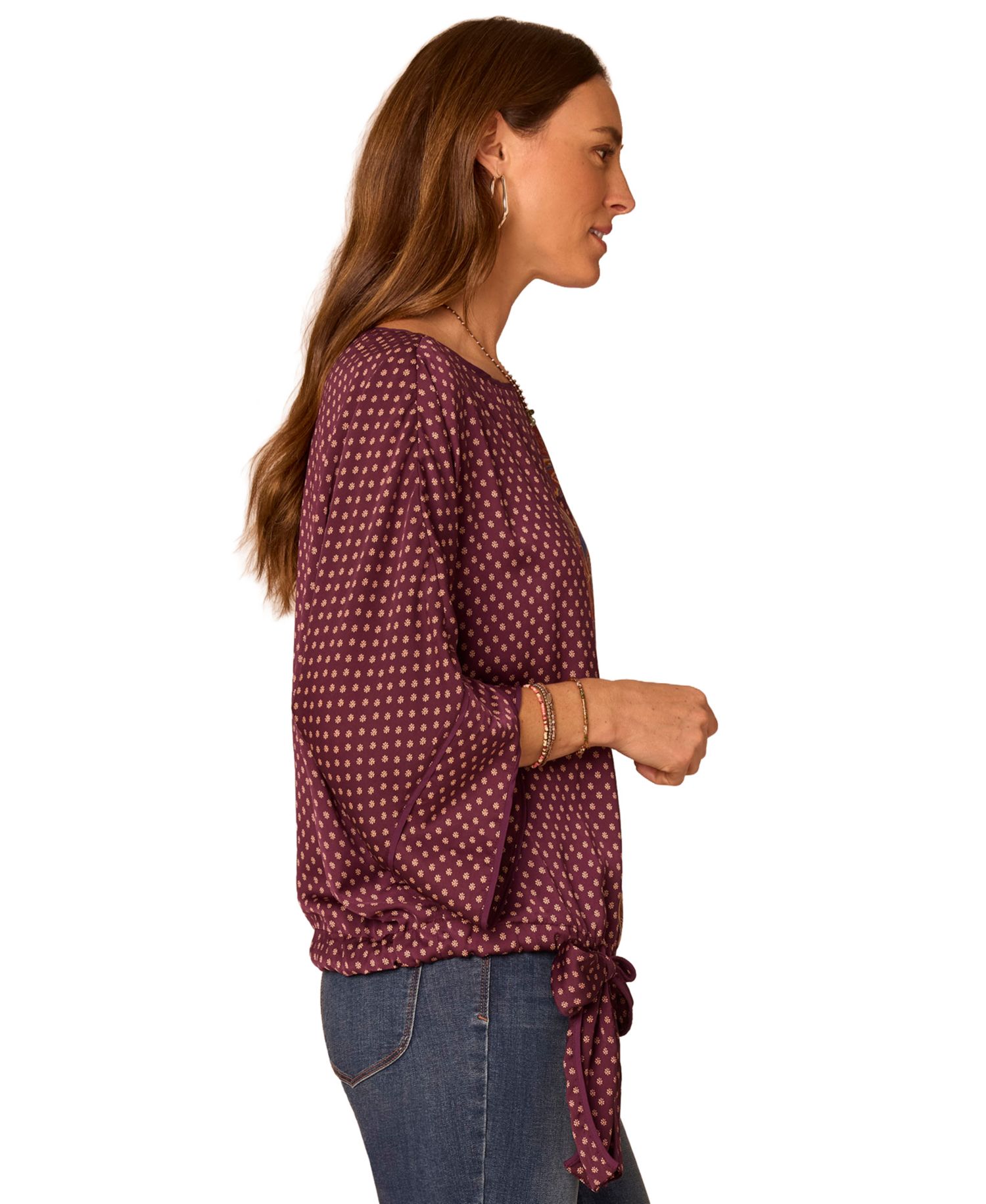 Petite 3/4 Dolman-Sleeve Boat-Neck Print Blouse