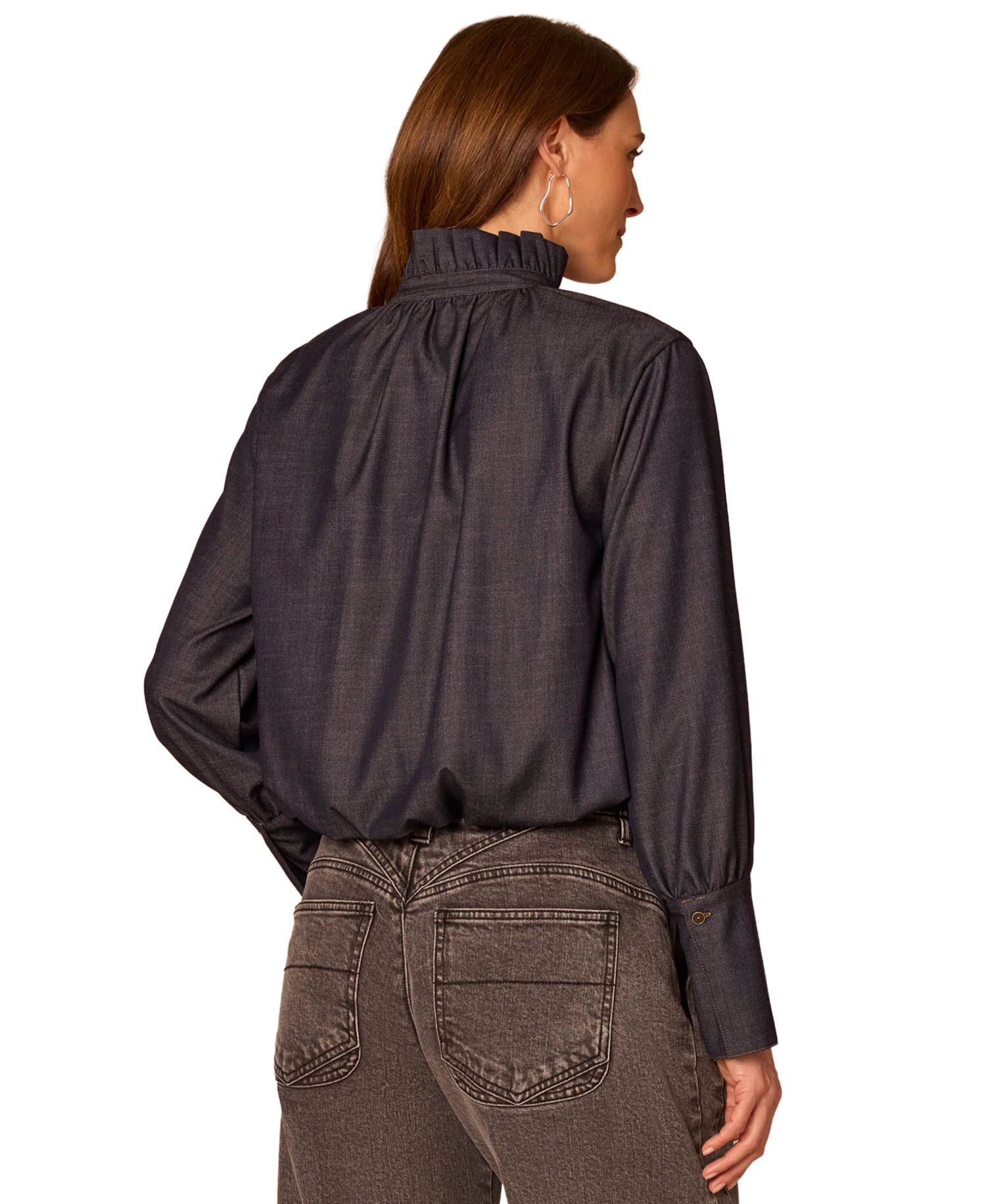 Petite Long French Cuff Ruffle-Neck Blouse