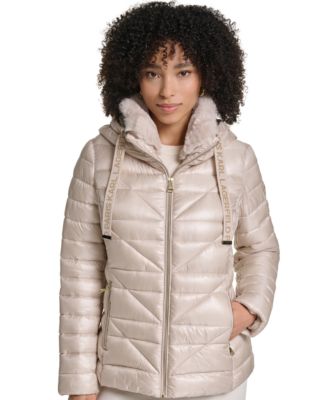 Women's Short Hooded Faux Fur Collar Puffer Jacket