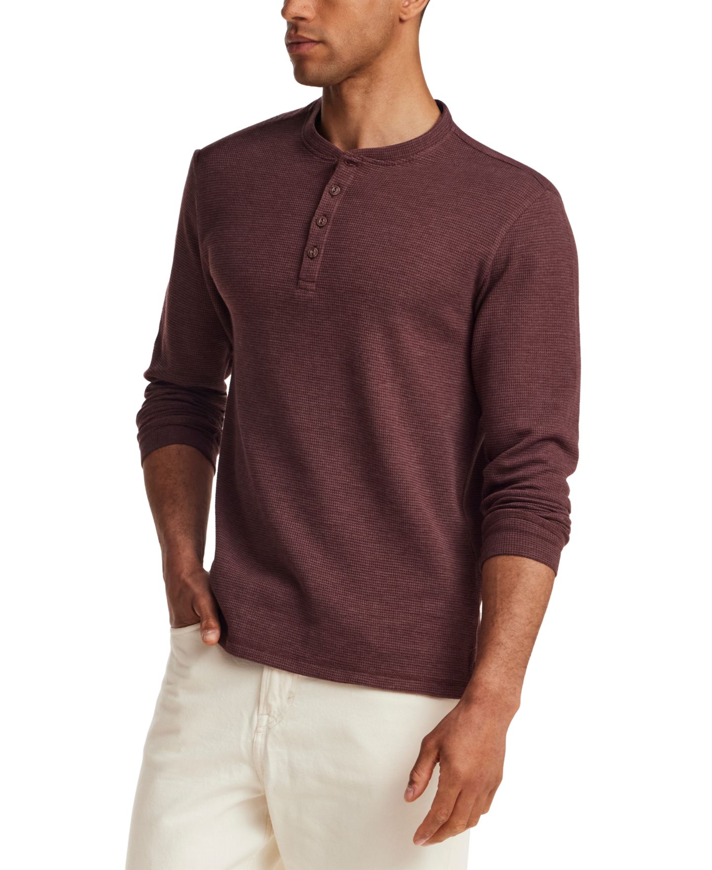 Мужская футболка Weatherproof Vintage Variegated Microstripe Waffle Henley, цвет: Кирпичный — фото 3