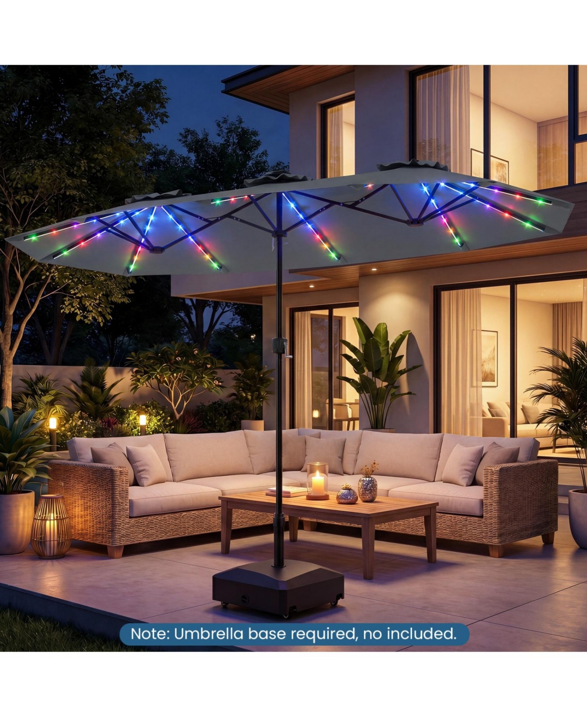 Sugift 13 Feet Double-Sided Patio Umbrella with Color Changing Flowing Solar Led Lights