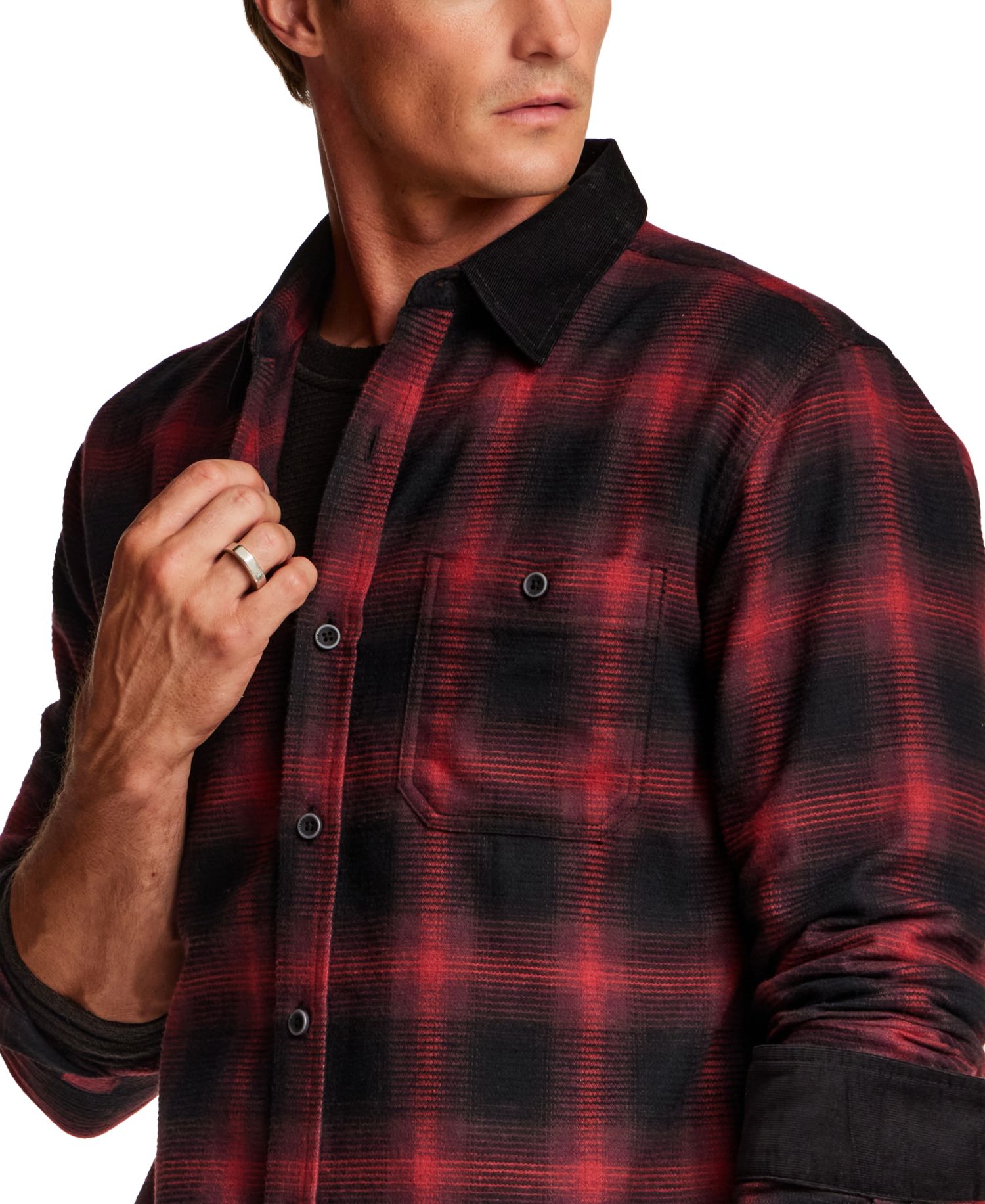 Men's Waffle Flannel Corduroy Collar Shirt