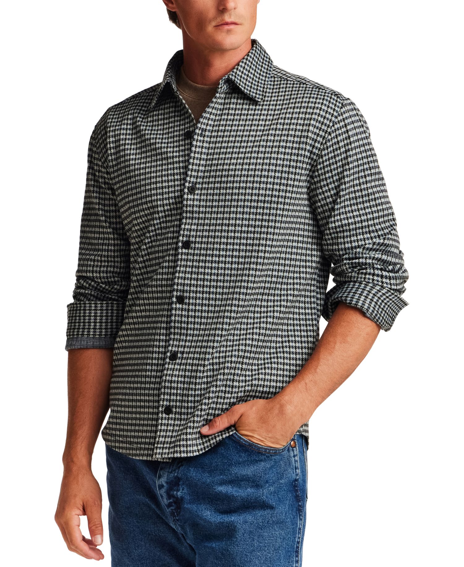 Men's Knit Check Long-Sleeve Shirt