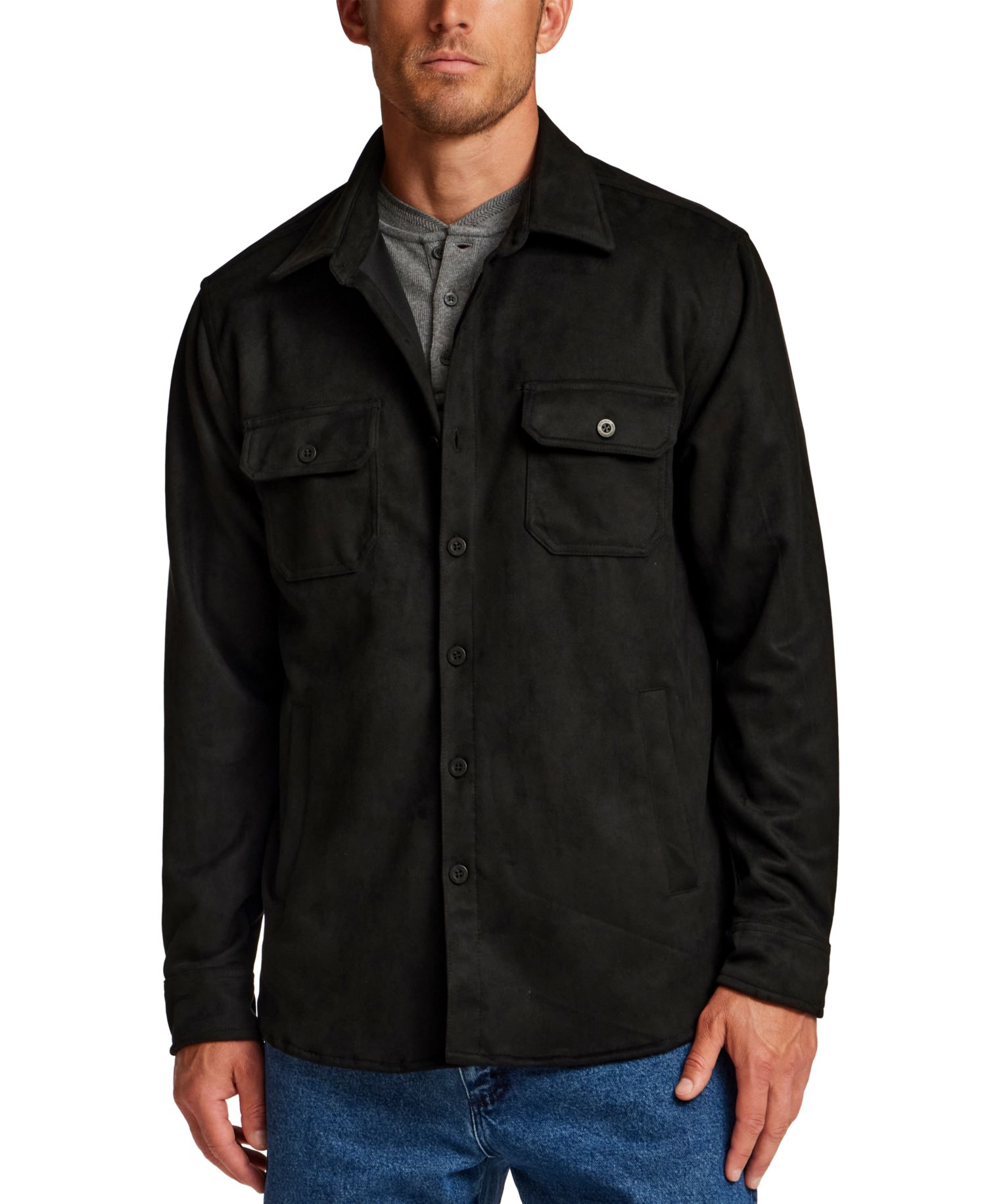 Men's Button-Front Faux Suede Overshirt